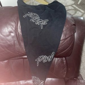 Pink Brand by Victoria’s Secret black leggings with “pink” in rhinestones